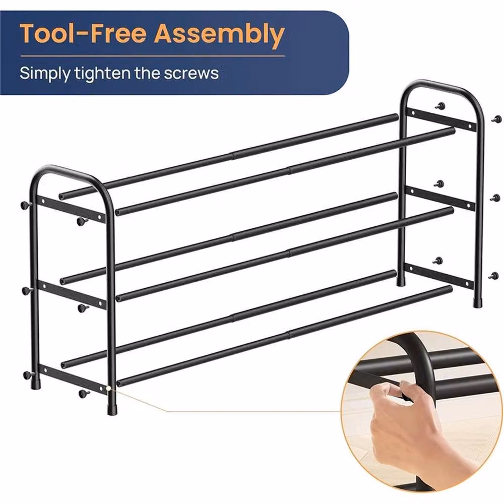 Nordara 3 Tier Adjustable Metal Shoe Rack in Black – 2