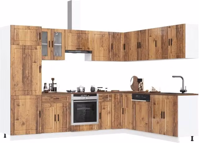 Berkfield Home 14 Piece Porto Old Wood Kitchen Cabinet Set in Brown – 1