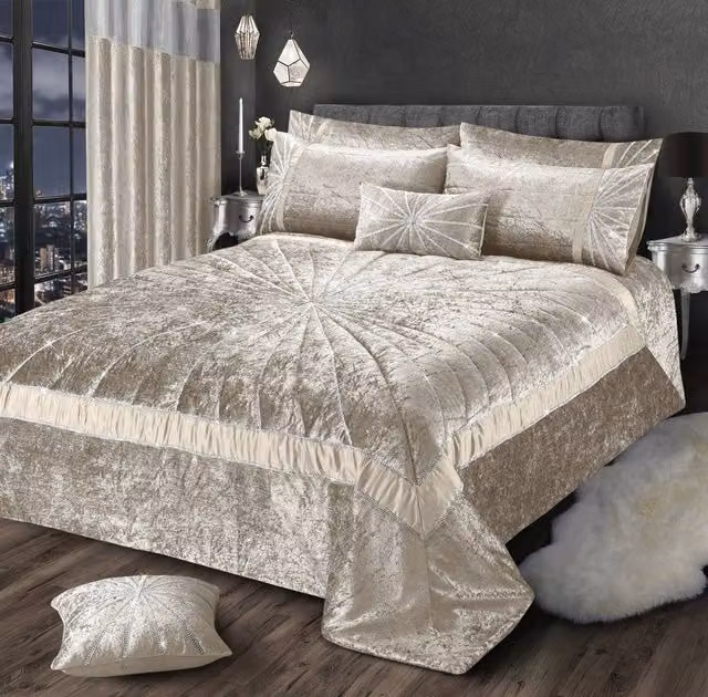 Intimates Starburst Crushed Velvet Diamante Bedspread in Natural Beige