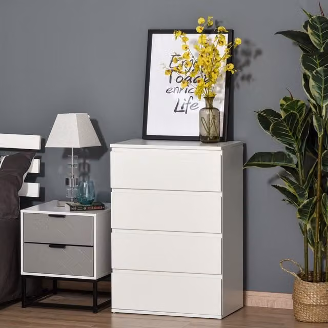 HOMCOM 4 Drawer Chest of Drawers Storage Cabinet in White – 1