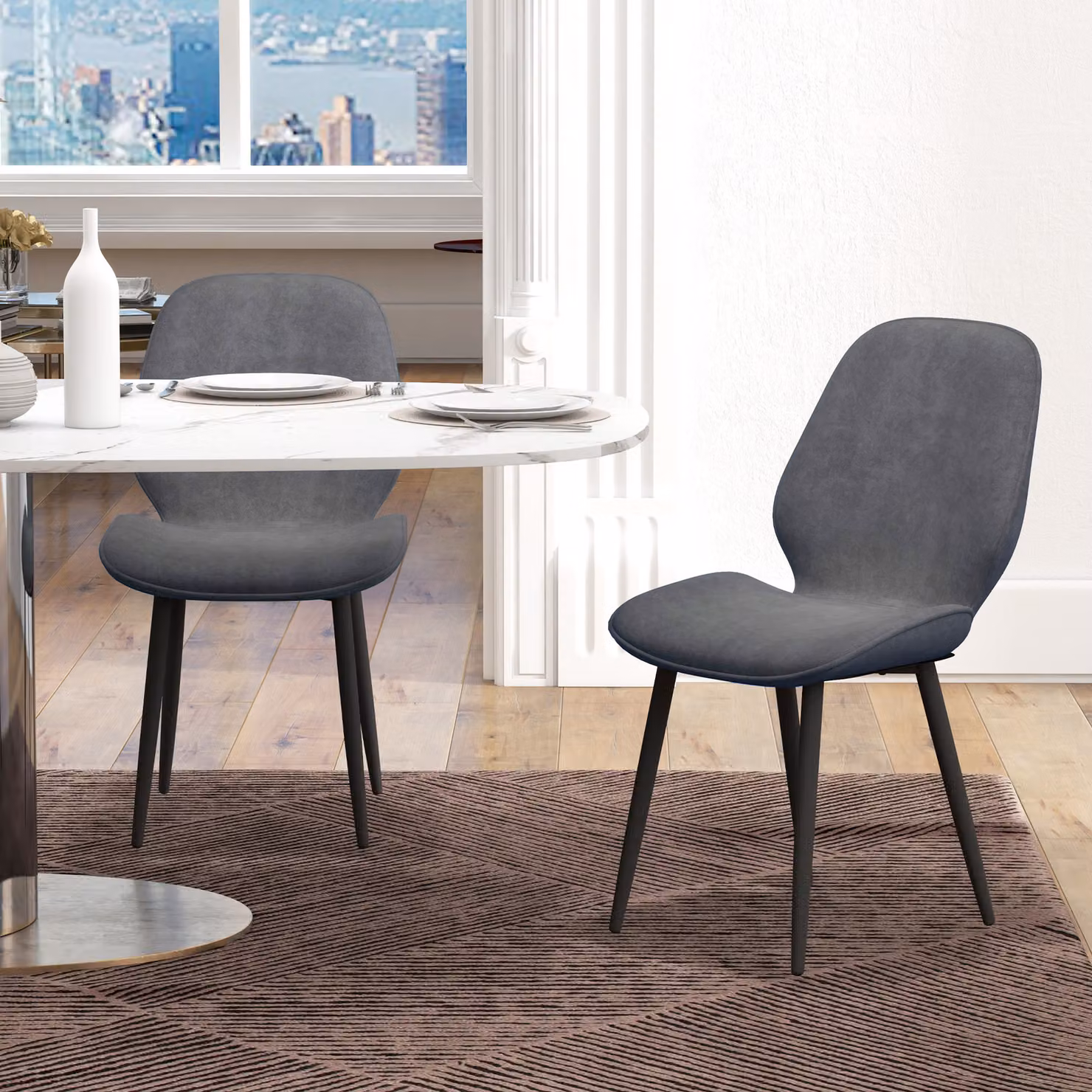HOMCOM Set of 2 Grey Velvet Dining Chairs with Metal Legs – 2