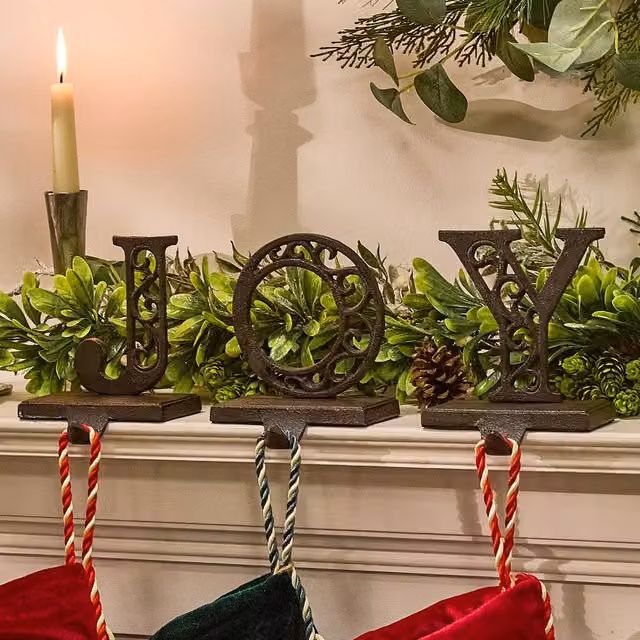 Dibor JOY Set of 3 Brown Metal Christmas Stocking Holders for Tabletop Use – 1