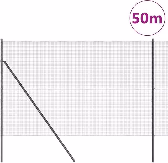 Berkfield Home Modern Welded Wire Fence with 13 Posts, Grey Steel, 1.5 x 50 m – 1