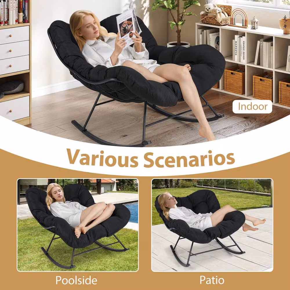 Costway Oversized Egg Papasan Rocking Chair for Indoor and Outdoor Use in Black – 2