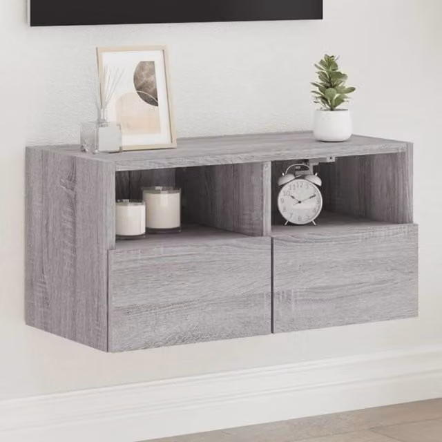 Berkfield Home Modern Grey Wall Mounted TV Cabinet with Internal Shelves and Hinged Doors W/D/H: 60 x 30 x 30 cm