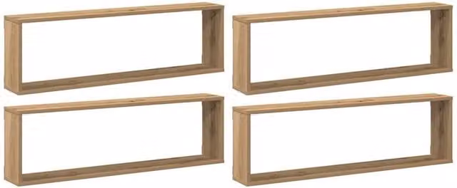 Berkfield Home Artisan Oak Wall Cube Shelves, 4 Piece Set in Light Brown, W/D/H: 100 x 30 x 15 cm – 1