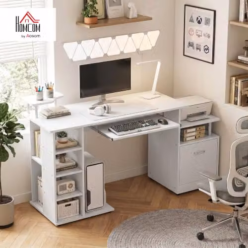 HOMCOM Modern Computer Desk in White and Silver, W/D/H: 120 x 60 x 76 cm – 2