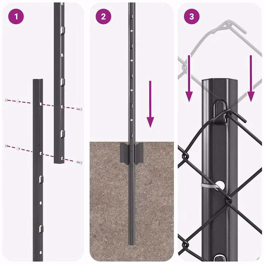 Berkfield Home Sleek Steel Chain Link Fence with 20 U-Posts, Grey, 1.4 x 10 m – 4
