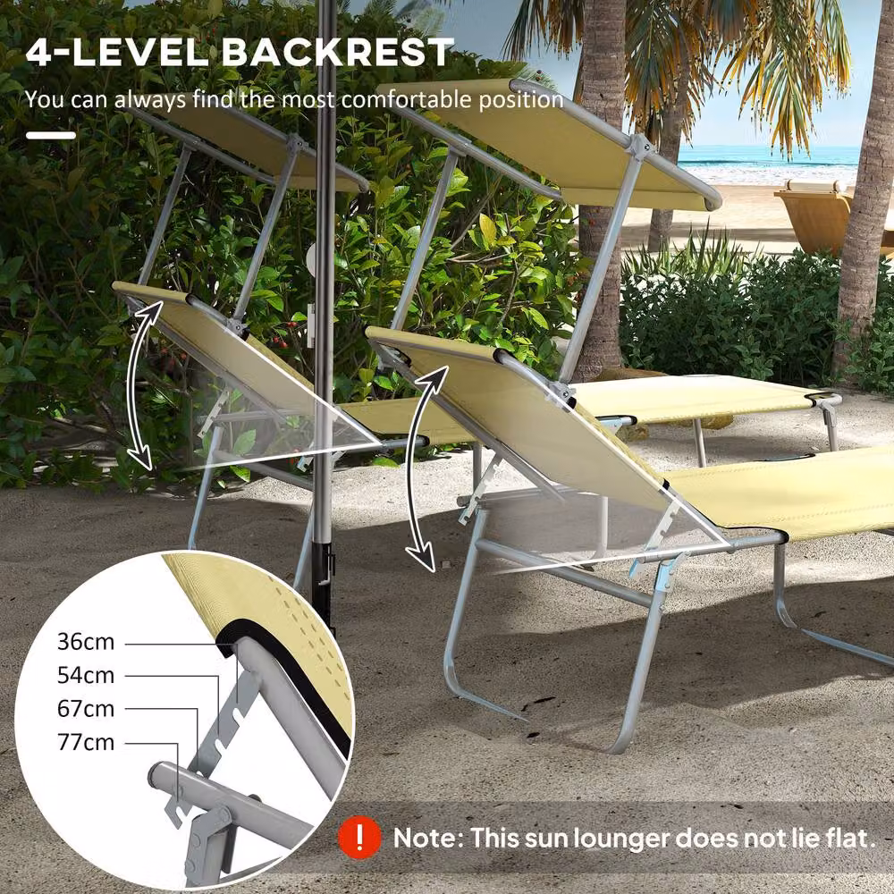 OUTSUNNY Set of 2 Folding Sun Loungers with Sunshade and Adjustable Headrest in Beige – 3