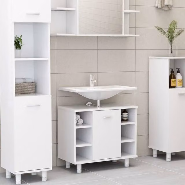Berkfield Home Modern White Bathroom Cabinet with Open Shelf and Internal Shelves, W/D/H: 60 x 32 x 53.5 cm