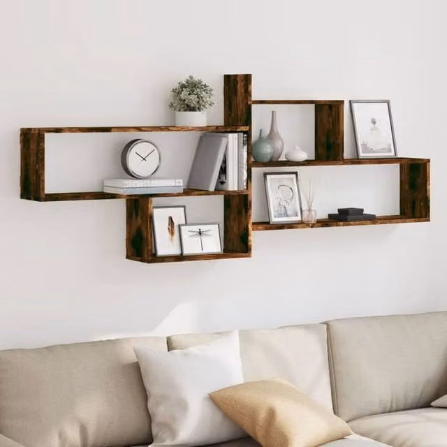 Berkfield Home Wall Mounted Smoked Oak Shelf in Brown, W: 167.5 cm, H: 68 cm, D: 18 cm – 1