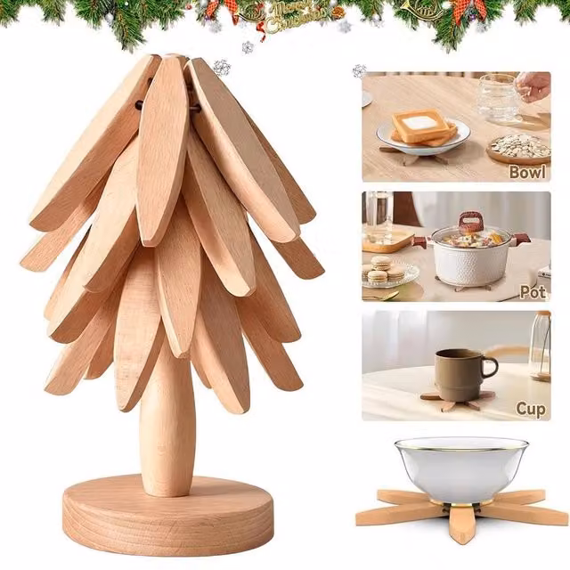 NESTLUNE Tree Wooden Trivets and Coasters Set in Beige and Brown, W/D/H: 100 x 15 x 15 cm – 1