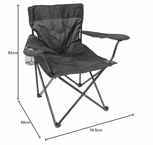 Harbour Housewares Folding Canvas Camping Chairs with Armrests - Matt Black - Pack of 4 – 2