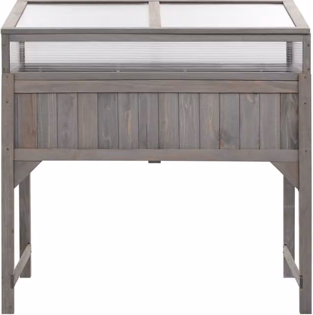 Berkfield Home Raised Bed with Greenhouse in Grey Solid Fir Wood, W/D/H: 110 x 54 x 120 cm – 1