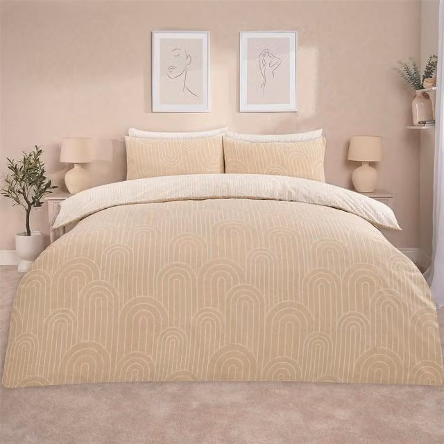OHS Retro Swirl Graphic Duvet Cover Set in Beige and Yellow, 90 x 200 cm