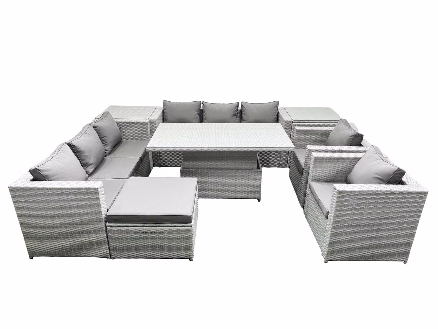 Fimous Rattan Garden Furniture Set with Height Adjustable Lifting Table and Lounge Chairs in Light Grey – 2