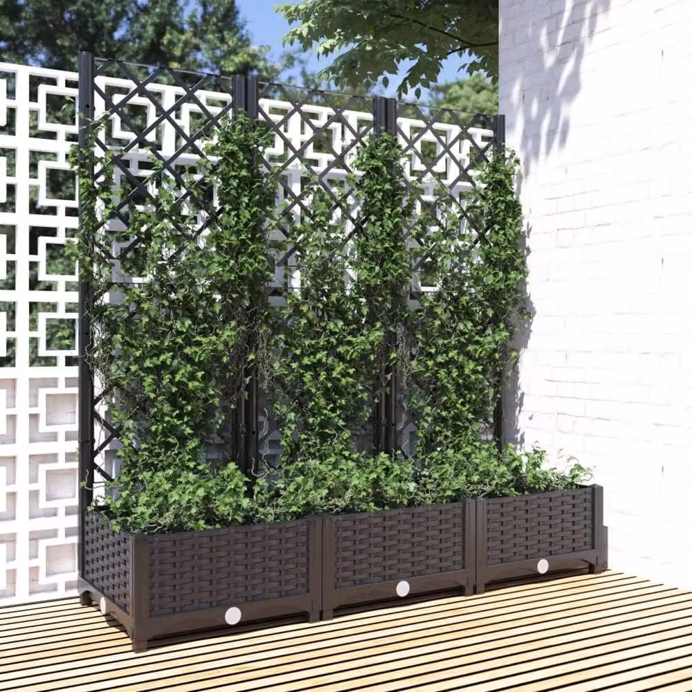 Berkfield Home Garden Planter with Trellis in Black, W/D/H: 120 x 40 x 121.5 cm – 2