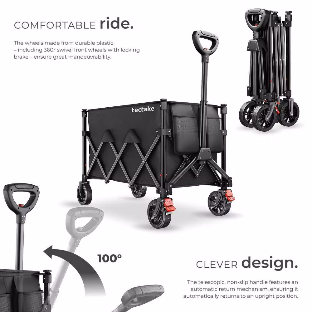 tectake RollRider Folding Trolley with Telescopic Handle and Front Swivel Wheels in Black – 3