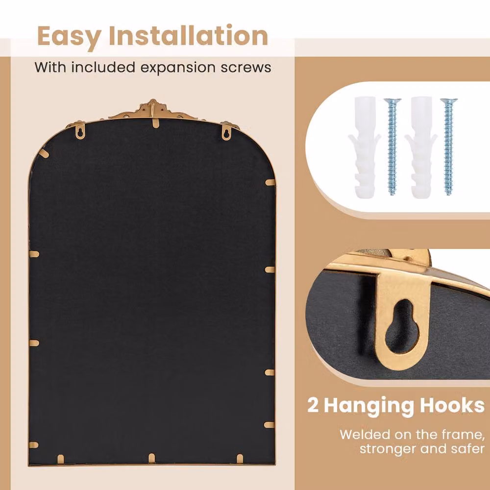 Costway Antiqued Gold Dramatic Arched Wall Mirror W: 95 cm, H: 66 cm – 4