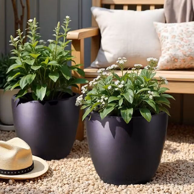 Idealist Cluster Set of 3 Black Stone and Concrete Outdoor Plant Pots for your Garden