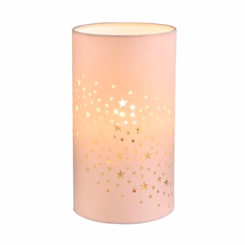 Happy Homewares Modern Star Decorated Childrens Fabric Bedside Table Light in Blush Pink, H 23 cm x W 13 cm x D 13 cm