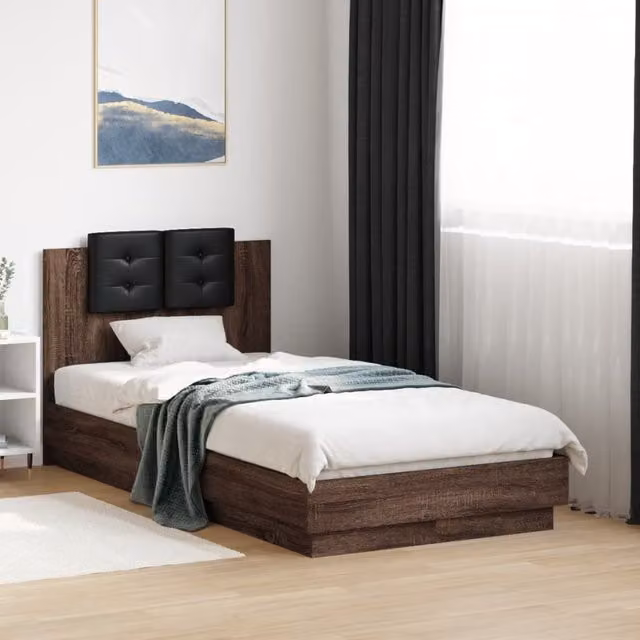 Berkfield Home Small Single Bed Frame in Brown Oak, W: 75 cm x L: 190 cm – 1