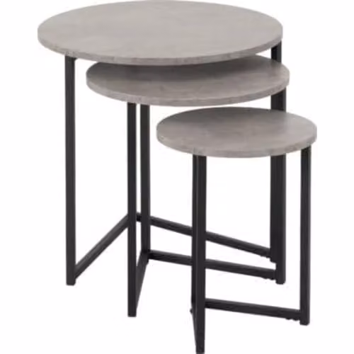 Seconique Athens Round 3-Piece Nest of Tables in Grey Concrete Effect – 1