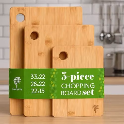 Nicola Spring 3 Piece Brown Bamboo Chopping Board Set