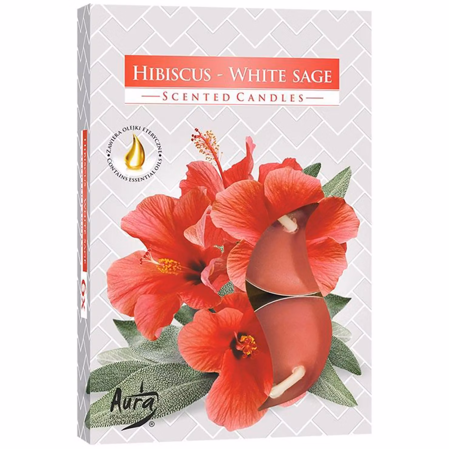 KDMD Set of 6 Scented Tealights, Hibiscus and White Sage, Orange – 2