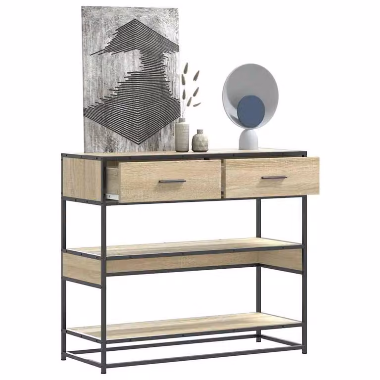 Berkfield Home Sonoma Oak Decorative Console Table in Light Beige, W/D/H: 90 x 35 x 80 cm