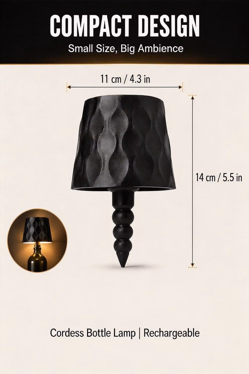 INMTFEI Black Rechargeable LED Bottle Lamp Shade Modern Cylinder Ambience Light for Bar and Patio – 4