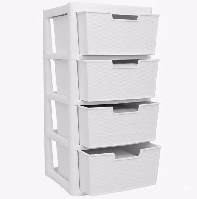 FORGEVIO 4 Tier Large Plastic Rattan Storage Drawer Unit in White – 1