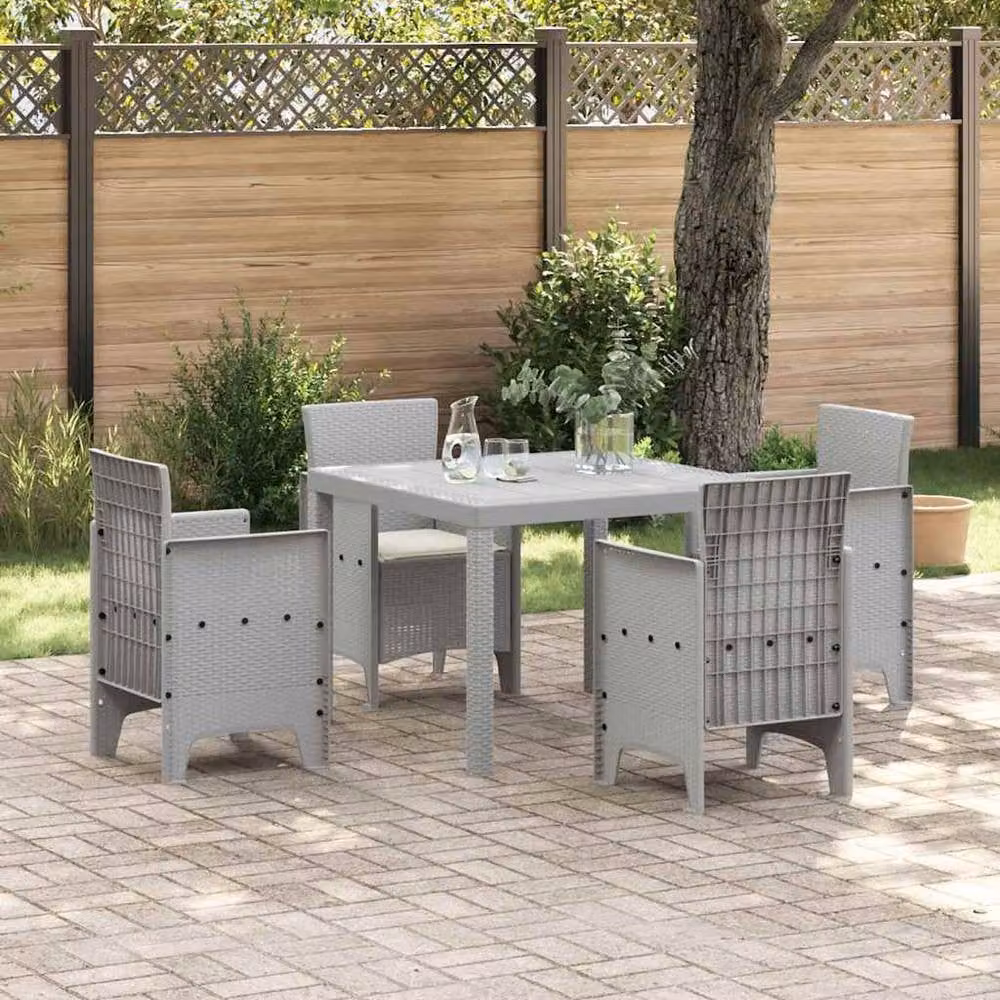 Berkfield Home 5 Piece Light Grey Poly Rattan Garden Dining Set with Cushions – 2
