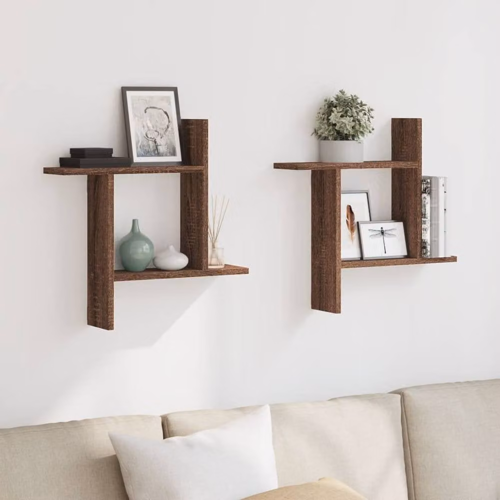 Berkfield Home Wall Mounted Shelves, 2 Piece, Brown Oak, W/D/H: 50 x 12 x 50 cm – 2