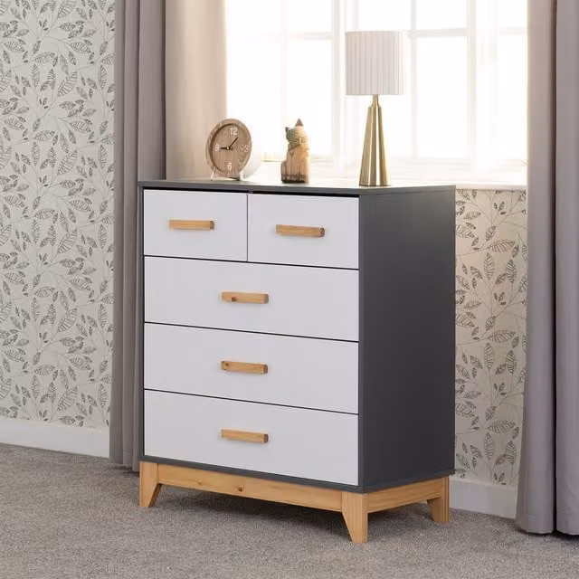 Seconique Cleveland 3 Plus 2 Drawer Chest in Grey and White