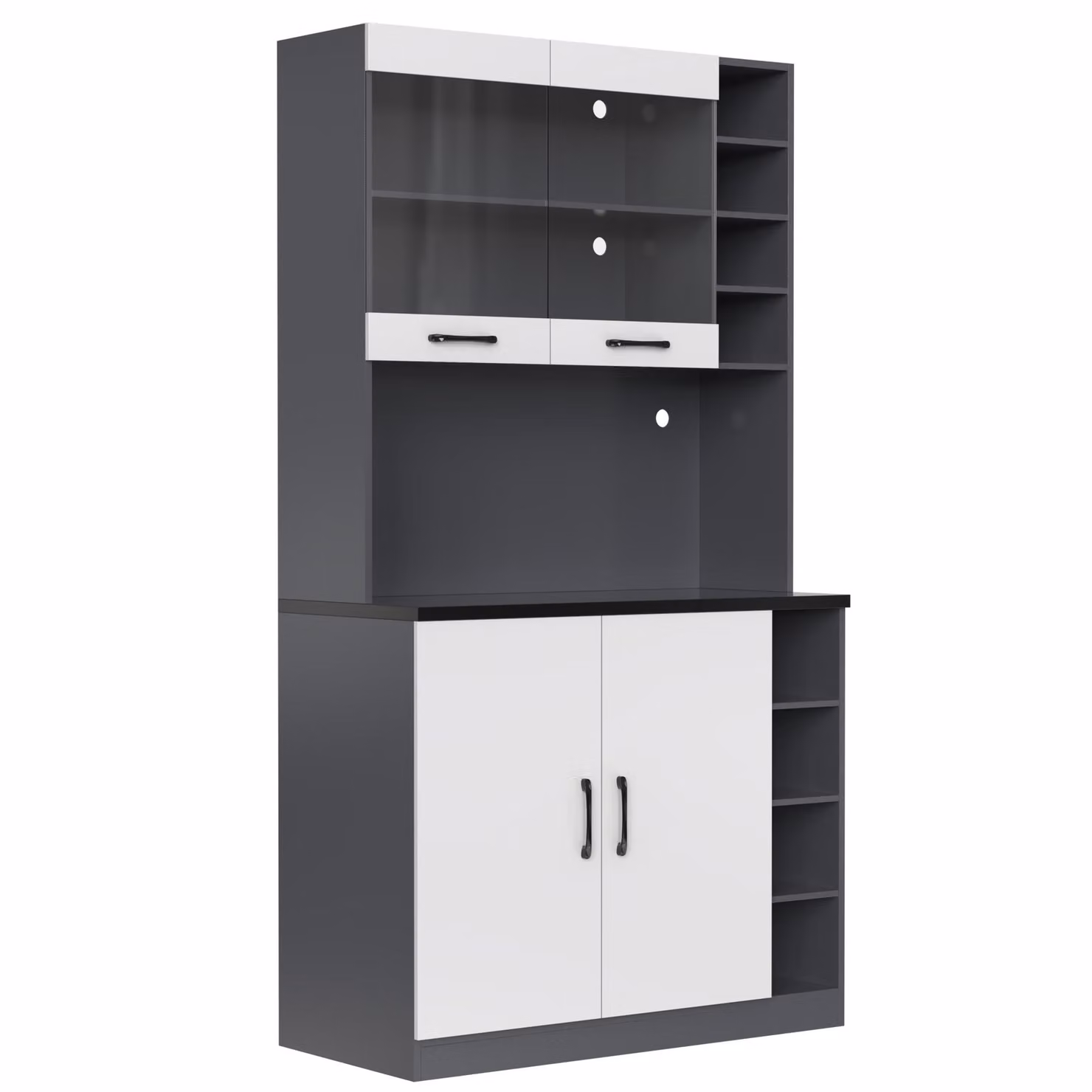 Aosom UK Tall Kitchen Cupboard with LED Lighting and Glass Doors, White and Grey, W: 47 cm, D: 47 cm, H: 187 cm – 2