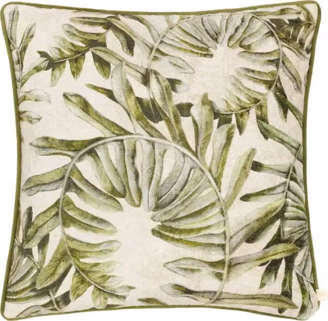 Wylder Nature Kielder Sherwood Floral Printed Velvet Cushion in Beige, Yellow and Green