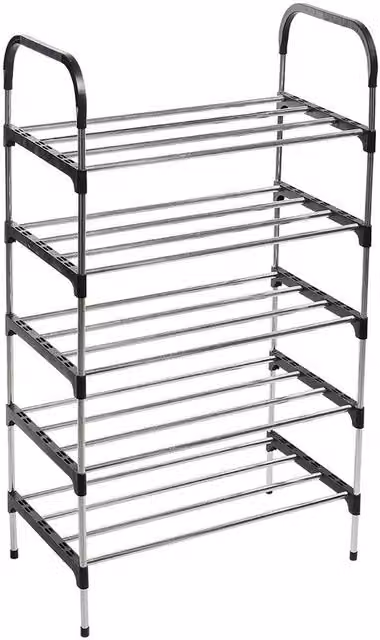KORVIXA 5-Tier Heavy Duty Metal Shoe Rack in Black, W/D/H: 100 x 100 x 100 cm