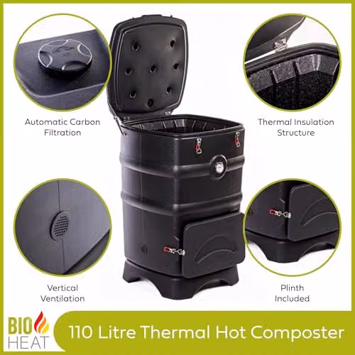 Garden Gear Bio-Heat 110L Black Thermal Composter with Carbon Filtration, External Thermometer and Ventilation System – 3
