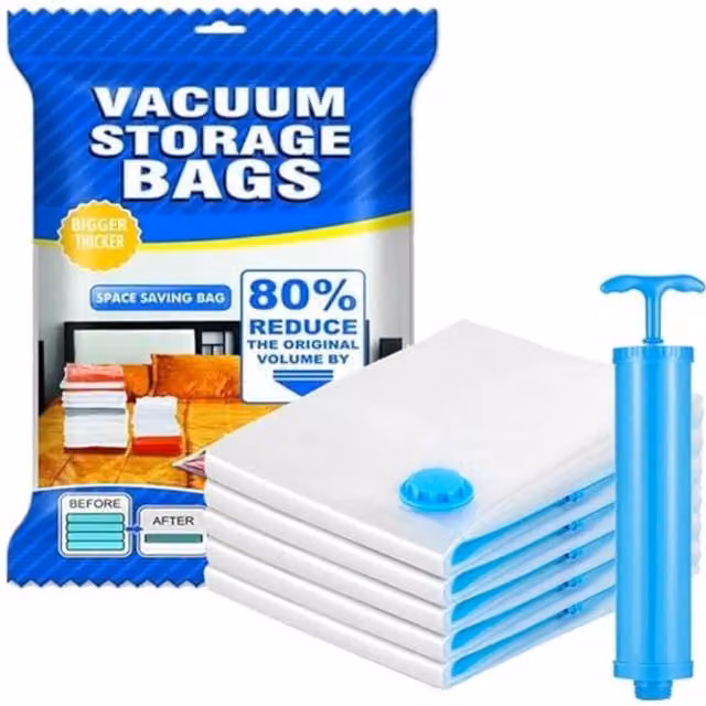 LOS 5 Pack Space Saving Vacuum Storage Bags with Pump, Transparent