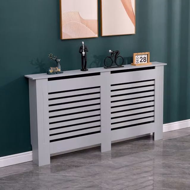 WestWood Grey MDF Wooden Wall Shelf Radiator Cover with Modern Striped Matt Finish