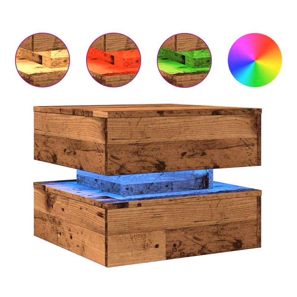 Berkfield Home Modern Square Coffee Table with LED Lights in Brown, W/D/H: 50 x 50 x 40 cm – 3