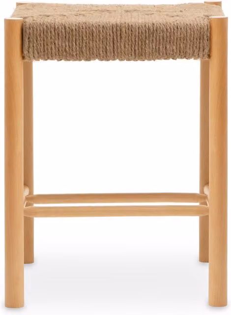 Orsina Rustic Beechwood Stool with Handwoven Hemp Rope in Beige, H 45 cm x W 35 cm x D 35 cm – 1