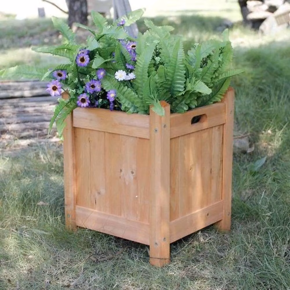 NESTLUNE Brown Wooden Garden Planter Tub for Ornamental Flowers and Plants – 2