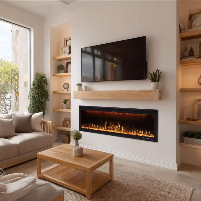 Omni-Burn Black Recessed or Wall Mounted Electric Fireplace with App Control and 13 Colours, W/D/H: 183 x 42.84 x 16.02 cm – 1