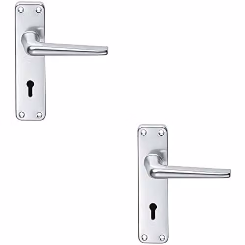 Loops 2 Pack Straight Tapered Handle on Lock Backplate in Brushed Silver Aluminium, W: 152 mm, H: 41 mm