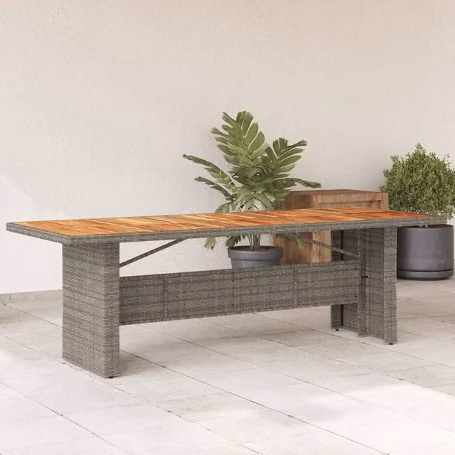 Berkfield Home Modern Garden Table with Grey Poly Rattan and Acacia Wood Top, W/D/H: 240 x 90 x 75 cm