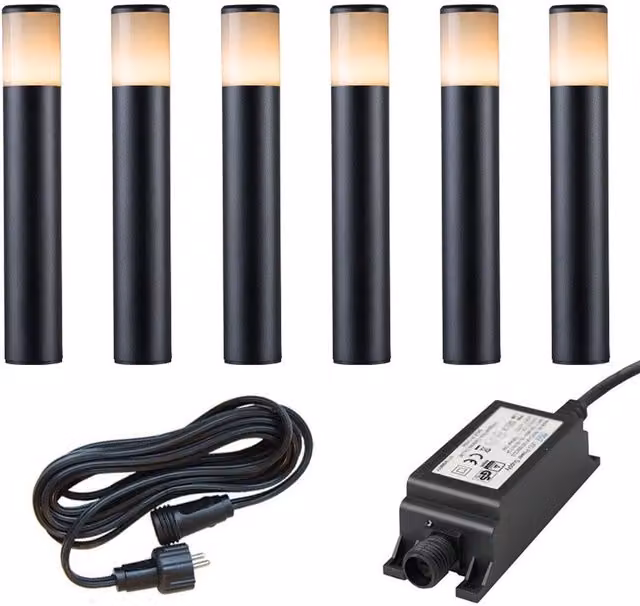 Ludeco Ivan 12V 6 Light Post Kit in Black with Stainless Steel and Glass