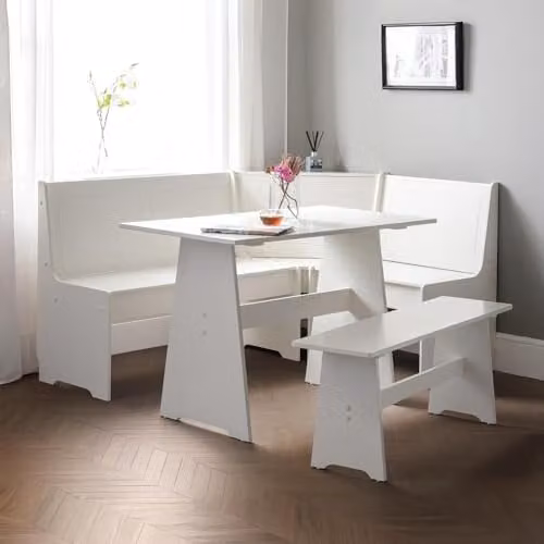 Julian Bowen Newport 5 Seater Corner Dining Set with Storage Bench, White, W/D/H: 158 x 120.4 x 85.4 cm – 1