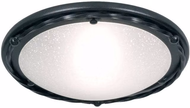 Netlighting Pembroke Round Flush Ceiling Light in Black with E27 Metal and Glass Design